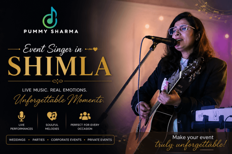 female event singer in Shimla performing live with guitar at an event